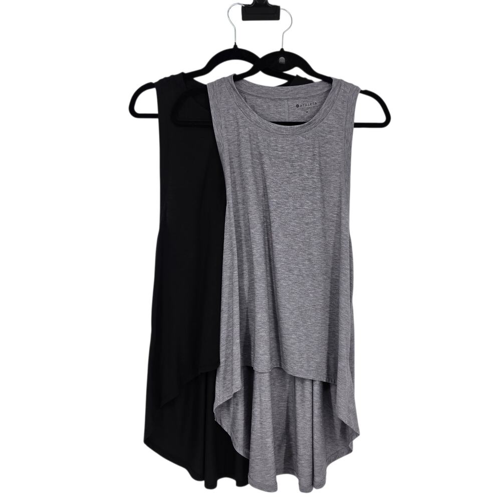 2 PC Lot Athleta Gray Black Essence Relaxed High Low Racerback Tank Tops Size M
